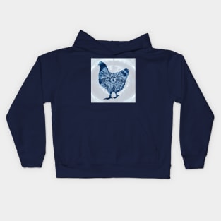 Chicken Mandala Indigo Blue Tie Dye Kids Hoodie